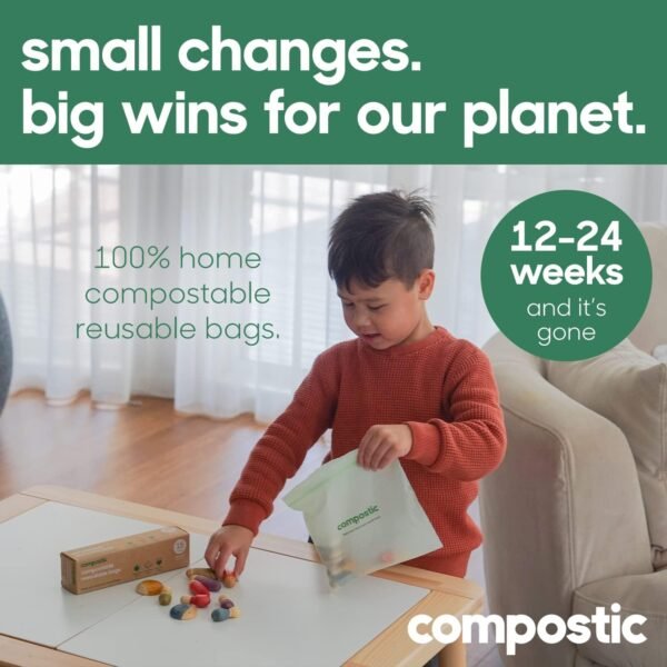 Home Compostable Resealable Gallon Bags (10.5"x10.5"), Microwave & Freezer Safe, Organic Food Storage Container, 60 Count (30 per box) - Image 2
