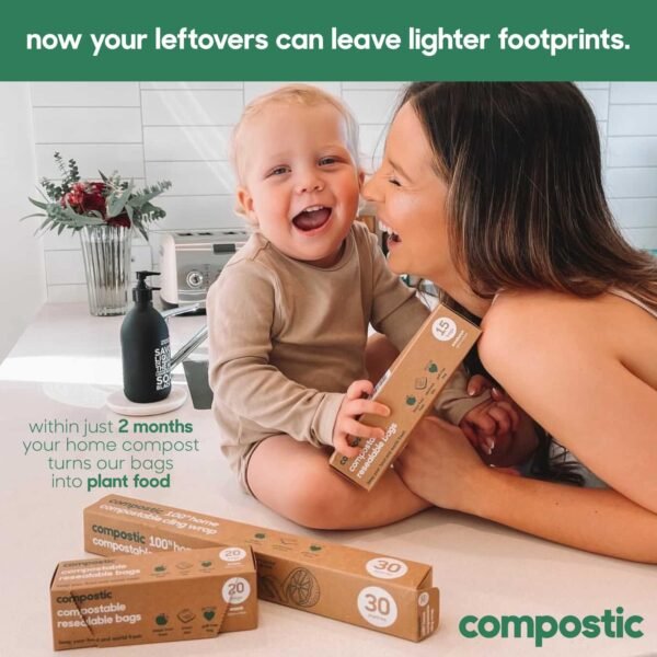 Home Compostable Resealable Gallon Bags (10.5"x10.5"), Microwave & Freezer Safe, Organic Food Storage Container, 60 Count (30 per box) - Image 4