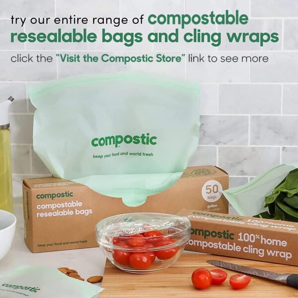 Home Compostable Resealable Gallon Bags (10.5"x10.5"), Microwave & Freezer Safe, Organic Food Storage Container, 60 Count (30 per box) - Image 7