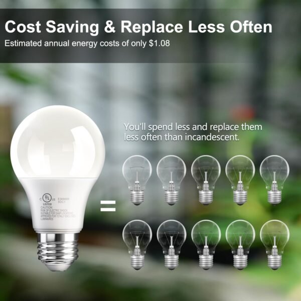 TJOY 24 Pack A19 LED Light Bulbs Soft White 2700K, 60 Watt Equivalent LED Bulb, Efficient 9W, E26 Standard Base, Non Dimmable Energy Saving Warm Light Bulb, 800LM, 120V Bulb for Bedroom Living Room - Image 3