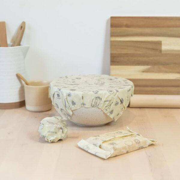 The Original Beeswax Food Storage Wrap - Set of Three, 7" 10" and 13" Natural Square Sheets - Image 3