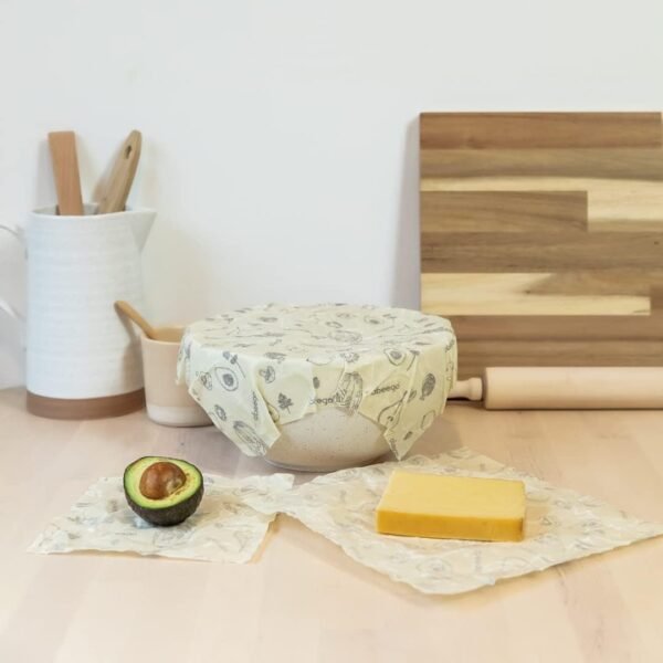 The Original Beeswax Food Storage Wrap - Set of Three, 7" 10" and 13" Natural Square Sheets - Image 2