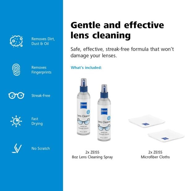 ZEISS Lens Care Pack - 2-8 Ounce Bottles of Lens Spray, 2 Microfiber Cleaning Cloths - Image 5