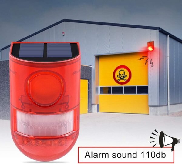 Solar Sound & Light Alarm Motion Sensor 110 Decibels Siren Sound Alert & 6LEDs Flash Warning Strobe Security Alarm System for Farm Villa - Image 2