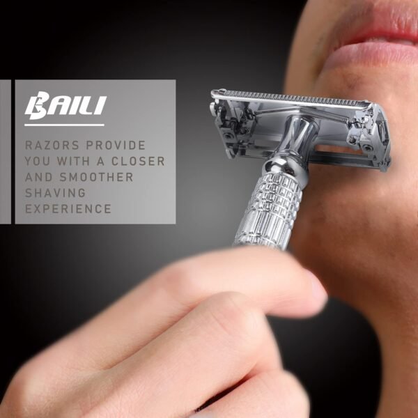 BAILI Butterfly Open TTO Double Edge Metal Safety Razor Wet Shaving Kit for Men Women with Platinum Blade and Mirrored Travel Case BD179 - Image 4