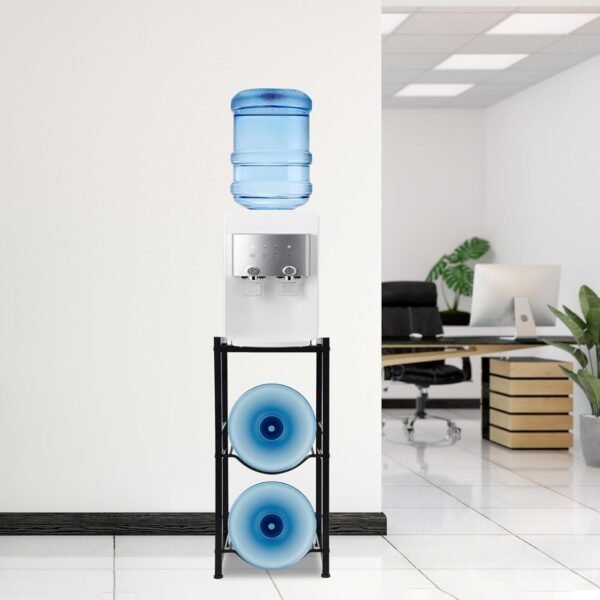 2-Tier 5 Gallon Water Bottle Holder with Top Shelve, 5 Gallon Water Bottle Holder, Water Jug Rack, Water Cooler Jug Stand with 2 Slot, Water Bottle Organizer for Kitchen,Office,Living Room, Black - Image 7
