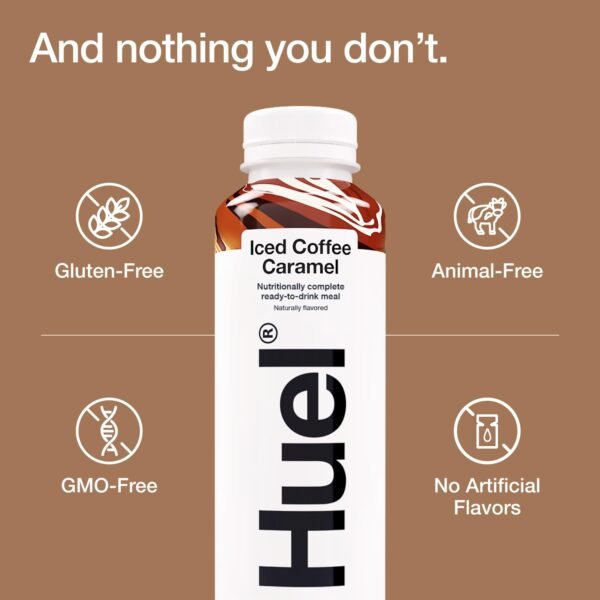 Huel Ready-to-Drink | Iced Coffee Caramel Meal Replacement Drink | High Protein Drink | Nutritionally Complete, Low Sugar, High Fiber, Plant Based, Vegan | 22g Protein Per Bottle, 16.9 Fl Oz (12 Pack) - Image 4