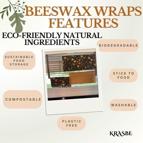 3 Beeswax food wrappers (S,M,L) - Sustainable product - Eco-friendly storage - Beeswax bread bag - Recyclabla - Plastic free - Reusable - for loving and environmentally people - Image 5