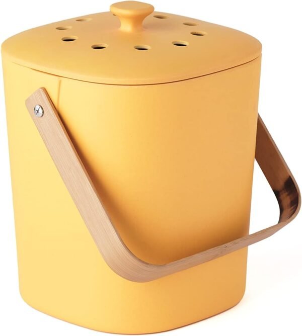Bamboozle - 1 Gallon Compost Bin, Naturally Decomposing Bin with 2 Hemp-Based Filters, Sustainable Bamboo Fiber, Indoor Countertop Composter, Home & Garden Supplies (Saffron)