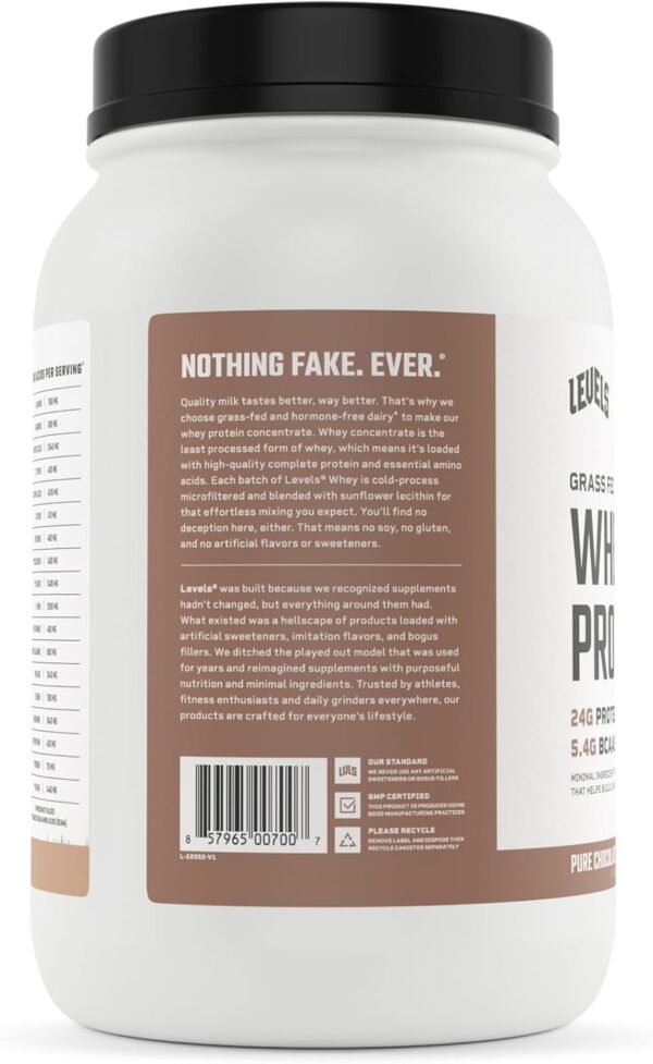 Levels Grass Fed Whey Protein, No Artificials, 24G of Protein, Pure Chocolate, 2LB - Image 7