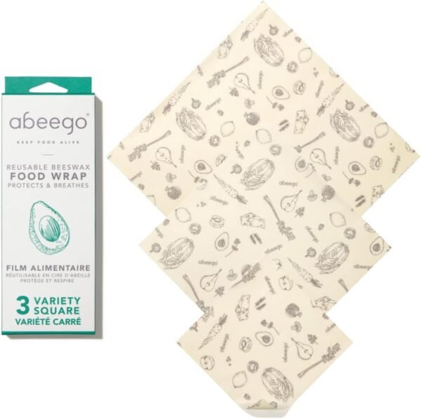 The Original Beeswax Food Storage Wrap - Set of Three, 7" 10" and 13" Natural Square Sheets