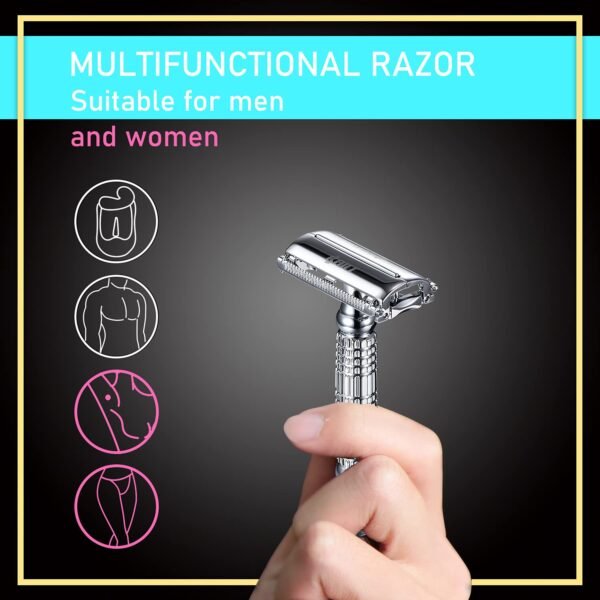BAILI Butterfly Open TTO Double Edge Metal Safety Razor Wet Shaving Kit for Men Women with Platinum Blade and Mirrored Travel Case BD179 - Image 2