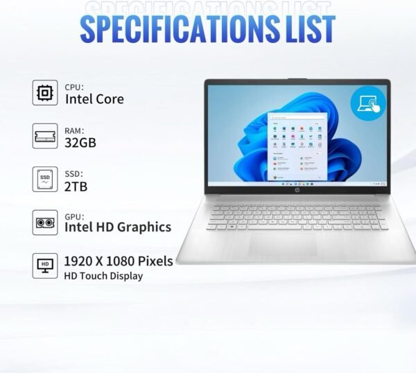 HP 17.3" FHD Laptop, Powerful Intel CPU, 1 Year Office 365, HDMI, WiFi, USB-A&C, Long Battery Life, Win 11S (17.3” Touch Display, 32GB RAM | 2TB SSD) - Image 5
