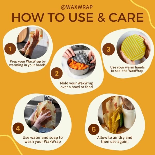 WaxWrap Beeswax Wraps for Food - Organic Cotton Food Wraps - Sustainable Food Storage - Eco-Friendly Reuseable Cling Wrap Alternative | Assorted 3 Pack (S, M, L) - Image 6