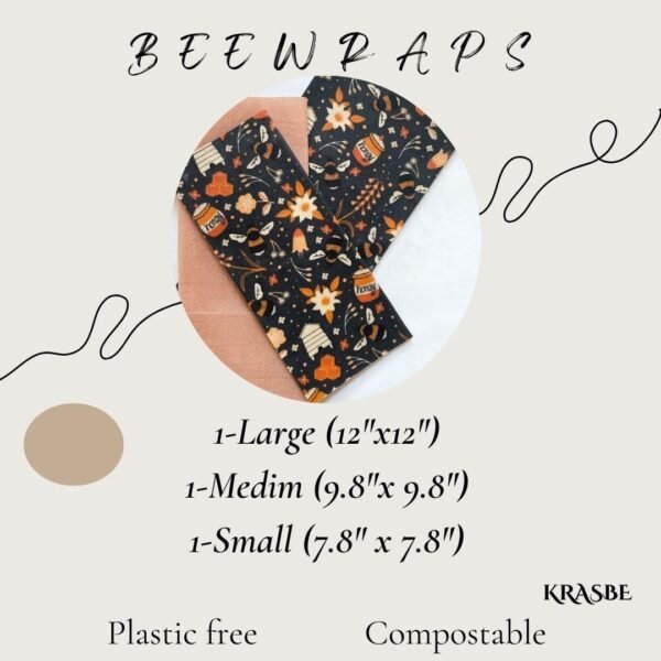 3 Beeswax food wrappers (S,M,L) - Sustainable product - Eco-friendly storage - Beeswax bread bag - Recyclabla - Plastic free - Reusable - for loving and environmentally people - Image 2