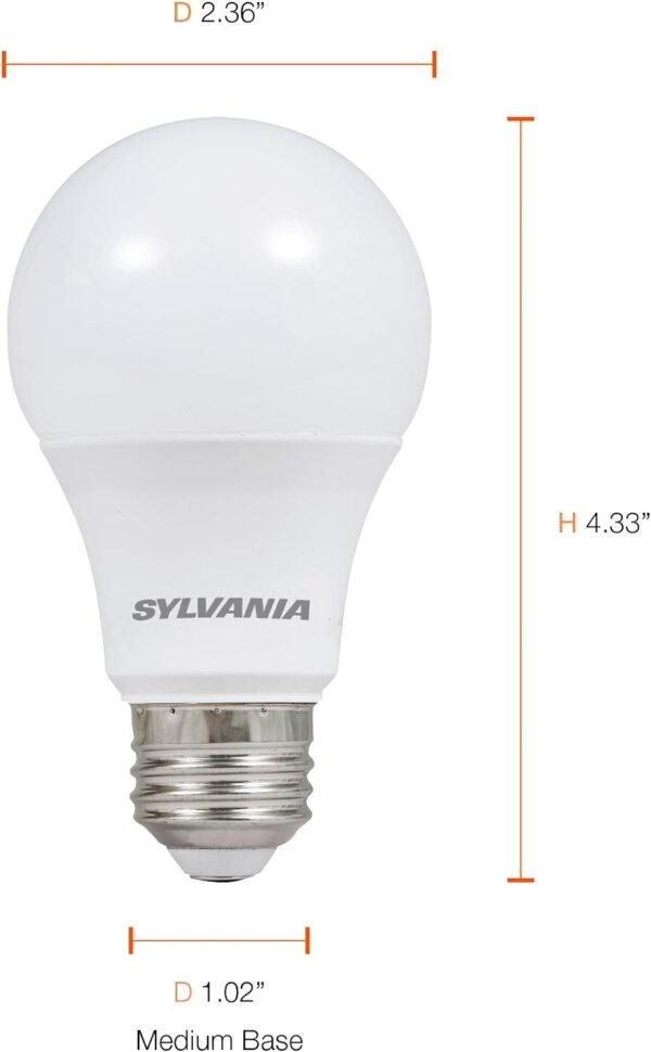 SYLVANIA LED A19 Light Bulb, 60W Equivalent, Efficient 8.5W, 10 Year, 2700K, 800 Lumens, Frosted, Soft White - 24 Pack (74765), Packaging may vary. - Image 6