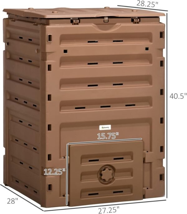 Outsunny Garden Compost Bin, 120 Gallon (450L) Garden Composter, BPA Free, with 80 Vents and 2 Sliding Doors, Lightweight & Sturdy, Fast Creation of Fertile Soil, Brown - Image 5