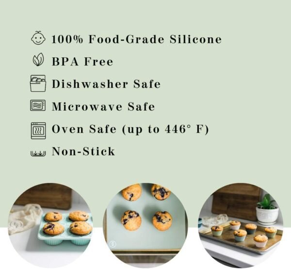 The Silicone Kitchen Reusable Silicone Baking Cup Silicone Muffin Liners for Cupcakes, BPA Free, Regular, 24 Pack, White Blue Green - Image 9