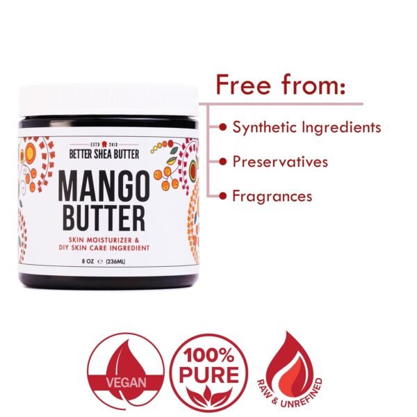 Better Shea Butter Raw Mango Butter - 100% Natural Mango Seed Butter - Skin and Hair Moisturizer - Use with Shea in DIY Whipped Body Butter, Mango Body Lotion, Lip Gloss and Soap Making, 8 oz Jar - Image 4