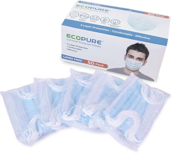 Sanitary Face Masks | Disposable 3-Ply Layer Breathable Comfortable Protective Face Masks, 50-Ct - Image 4
