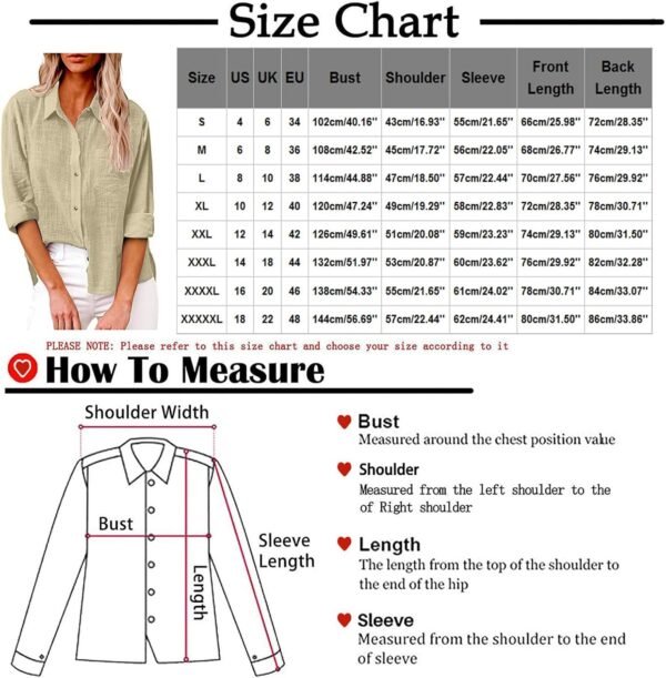 Womens Cotton Linen Button Down Shirt 2024 Spring Casual Long Sleeve Solid Color Shirts Loose Work Tops with Pockets - Image 5