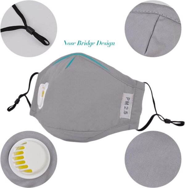 Mouth Mask, 3 Pack Anti Dust Pollution Mask with 6 Pcs Activated Carbon Filter Insert Fashion Cotton Face Mask PM2.5 Dust Mask for Men Women - Image 2