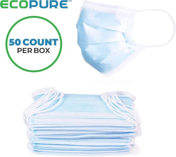 Sanitary Face Masks | Disposable 3-Ply Layer Breathable Comfortable Protective Face Masks, 50-Ct - Image 2