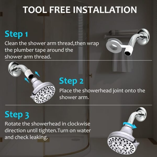 Premium Bathroom Fixed Shower Head, High Presssure Shower heads, 5 Spray Settings Showerhead for Low Water Flow - Simple Shower Head Replacement for Luxury Shower Experience, Matte Black - Image 4