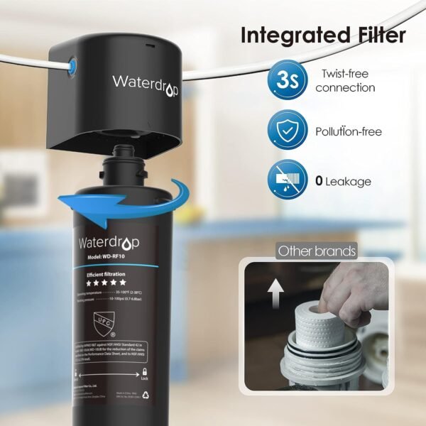 Waterdrop 10UB-B Under Sink Water Filter, Reduces PFAS, PFOA/PFOS, Lead, Chlorine, Bad Taste, NSF/ANSI 42 Certified, 8K Gallons, Easy Installation, Black Faucet - Image 6