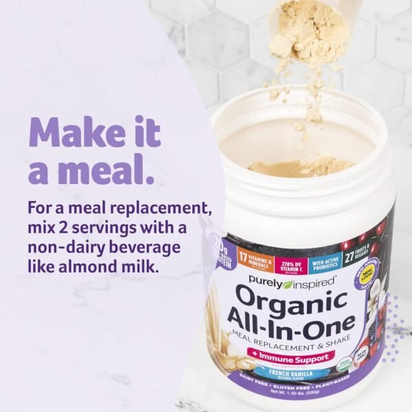 Meal Replacement Shake, Organic | Purely Inspired All-in-One Plant Based Protein Powder for Women & Men Shake Vanilla, 1.3 Pounds - Image 5