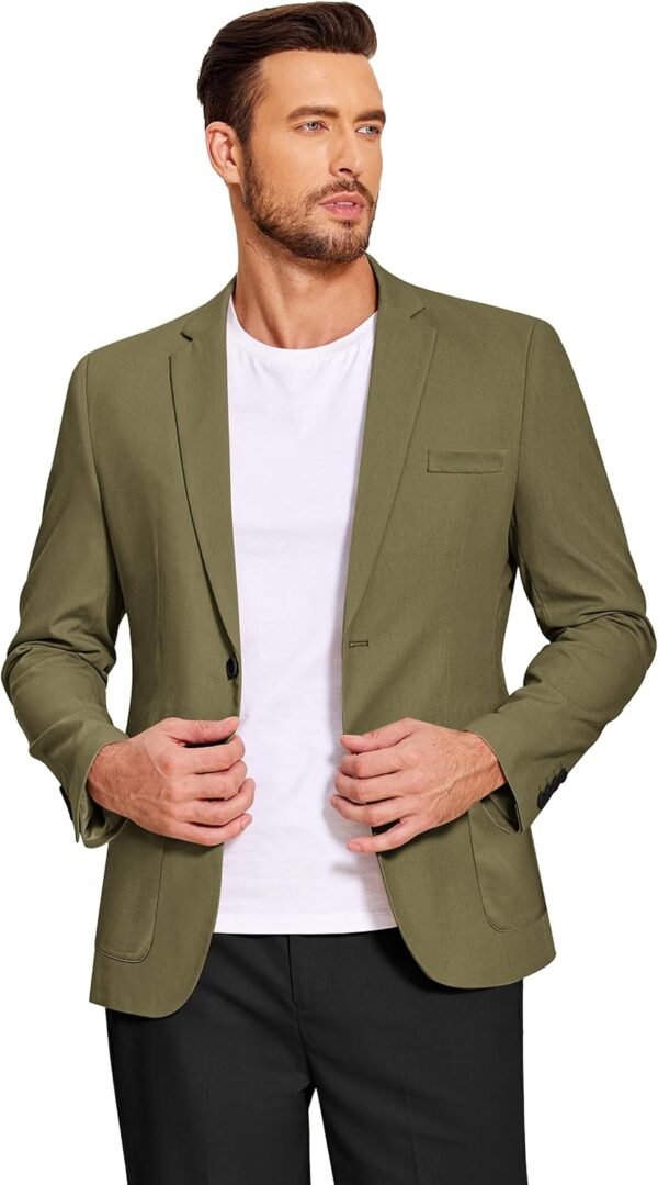 COOFANDY Men's Casual Linen Blazer Lightweight Regular Fit Sport Coat One Button Suit Jacket - Image 2