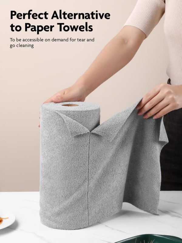 Tear-Away Paperless Paper Towels Roll- 50 Pack, 12x12'', Reuseable Washable Cloth for Home Kitchen Cleaning (Gray) - Image 2