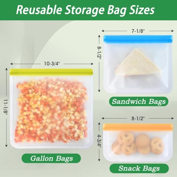 24 Pack Reusable Freezer Bags, Food Storage Bags, Reusable Bags BPA Free, Leakproof Extra Thick for Traveling & Household Same as Reusable Ziploc Bags (8 Gallon+8 Snack+8 Sandwich Bags) - Image 6