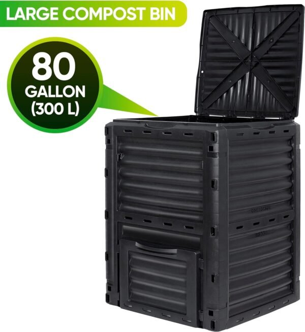 F2C Garden Compost Bin from BPA Free Material -80 Gallon(300 L) Large Compost Bin Aerating Outdoor Compost Box Easy Assembling, Lightweight, Fast Creation of Fertile Soil, Black - Image 2