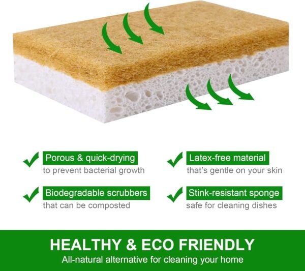 12 Pack Biodegradable Sponges - Sponges Kitchen Natural Sponges for Dishes Natural Sponge Dish Sponge - Eco Friendly Sponges Natural Kitchen Sponge - Image 3