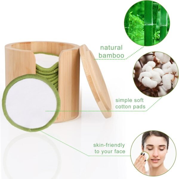 16 Pack Reusable Makeup Remover Pads Bamboo Reusable Cotton Rounds Organic Cotton Pads for Face Facial Cleansing Wipes with Washable Laundry Bag and Bamboo Holder - Image 2