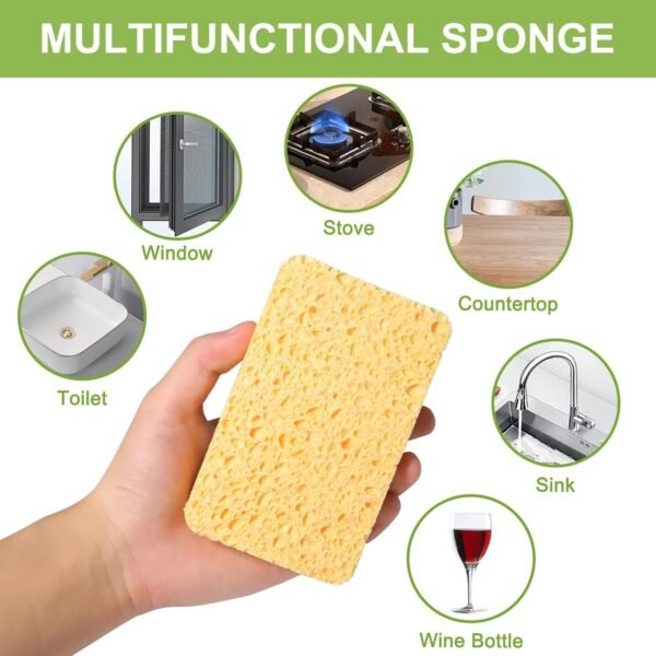 12 Pack Non-Scratch Scrub Sponge, Natural Kitchen Sponges for Cleaning Kitchen, Eco Friendly Biodegradable Sponges for Dishes, No-Stick Cookware - Image 5