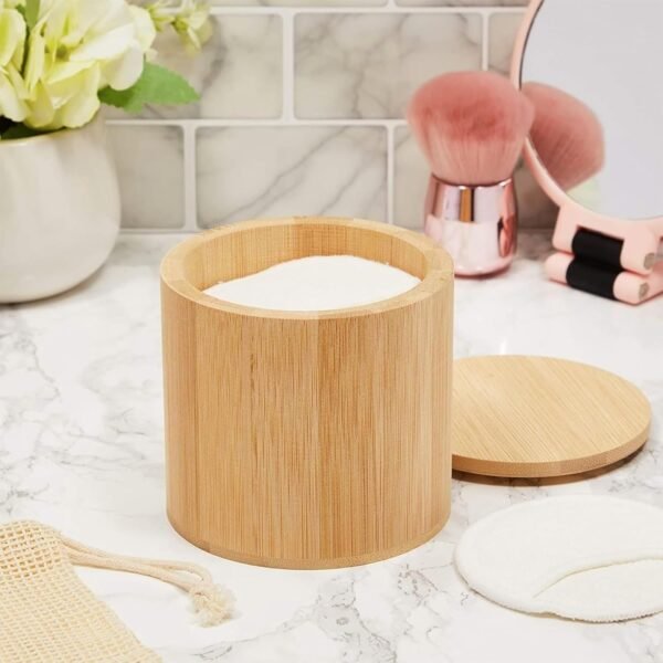 16 Pack Reusable Cotton Pads for Face Makeup Removal with Bamboo Holder and Mesh Storage Bag (White) - Image 3