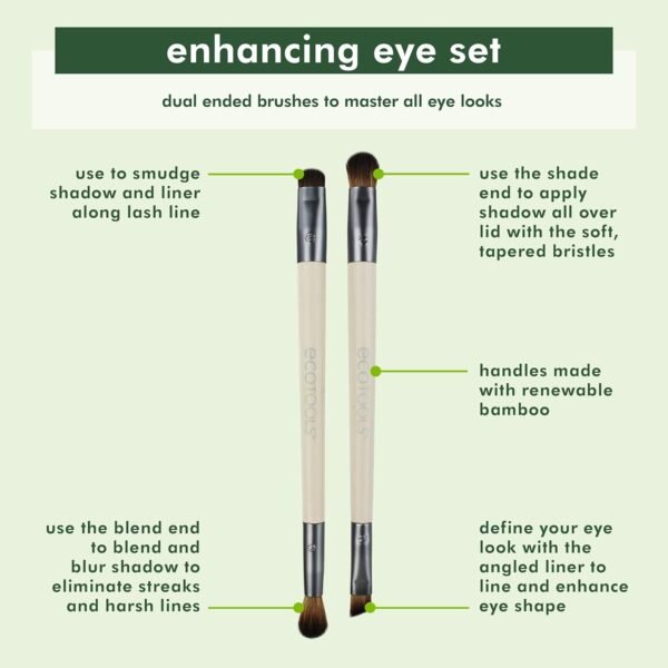 EcoTools Enhancing Eye Brush Set, Makeup Brushes For Liquid, Cream & Powder Eyeshadow & Eye Liner Application, Dual-Sided & Eco-Friendly, Synthetic Bristles, Cruelty-Free, 2 Piece Set - Image 4