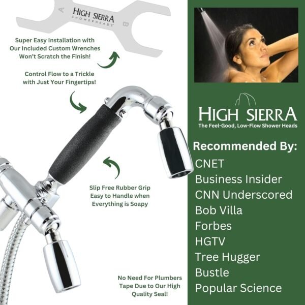 High Sierra Showerheads® - Solid Metal 1.25 GPM Ultra Low-Flow 4-Way Classic Shower Head and Handheld Combination w/Slip-Free Grip - Chrome - Image 6