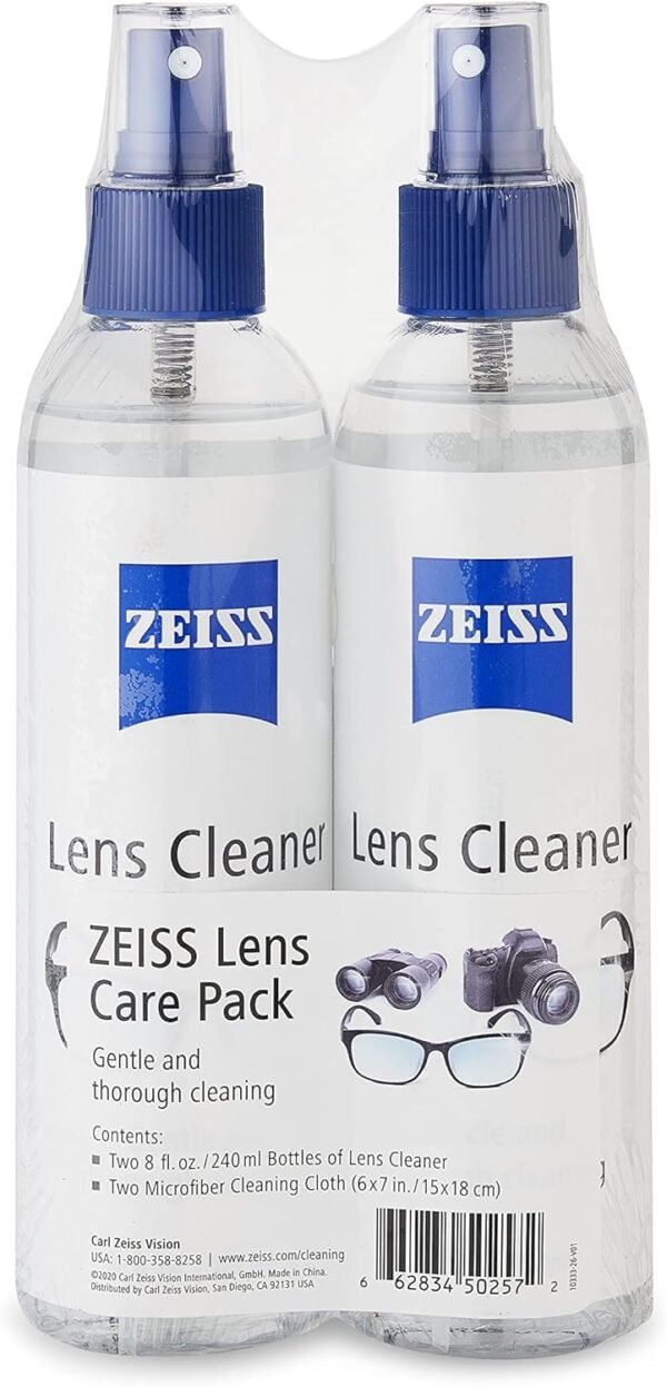 ZEISS Lens Care Pack - 2-8 Ounce Bottles of Lens Spray, 2 Microfiber Cleaning Cloths