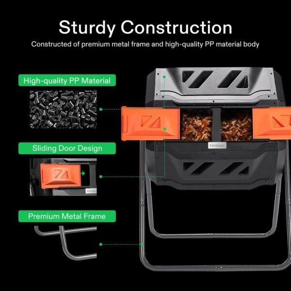 VIVOSUN Outdoor Tumbling Composter Dual Rotating Batch Compost Bin, 43 Gallon Orange Door - Image 5