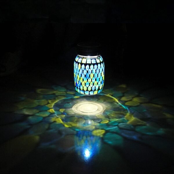 Mosaic Solar Lanterns Outdoor Hanging Lights, Solar Table Lamps & Cool Blue Color Mosaic Glass Lights, Outdoor Waterproof Solar Night Lights, Garden,Patio,Pathway & Yard Décor - Image 2