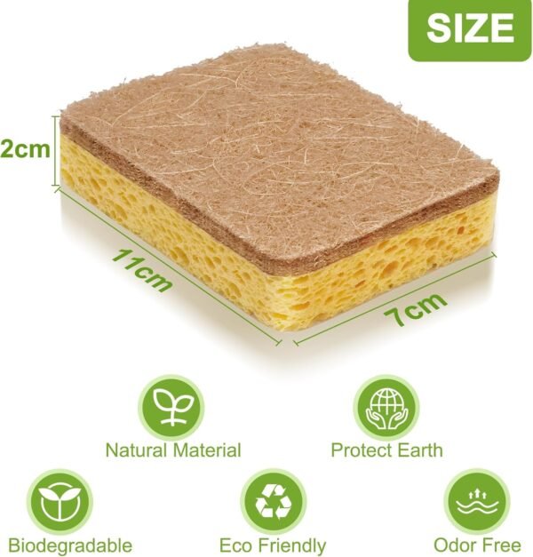 12 Pack Non-Scratch Scrub Sponge, Natural Kitchen Sponges for Cleaning Kitchen, Eco Friendly Biodegradable Sponges for Dishes, No-Stick Cookware - Image 4