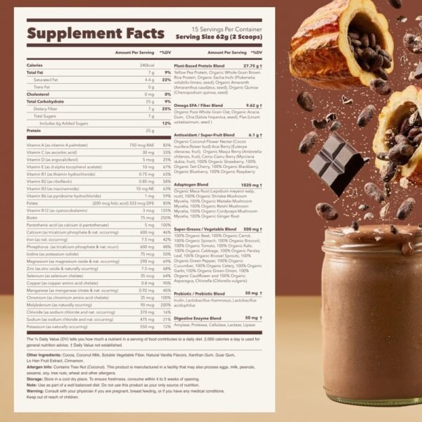 Ka’Chava All-In-One Nutrition Shake Blend, Chocolate, 85+ Superfoods, Nutrients & Plant-Based Ingredients, 26g Vitamins and Minerals, 25g Plant-Based Protein, 2lb - Image 2