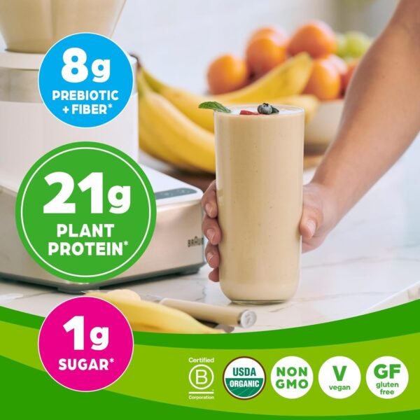 Orgain Organic Vegan Protein + 50 Superfoods Powder, Vanilla Bean - 21g Plant Based Protein, 8g Prebiotic Fiber, No Lactose Ingredients, Gluten Free, No Added Sugar, Non-GMO, 2.02 lb - Image 3