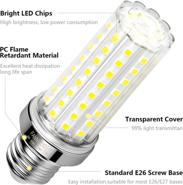 LED Corn Light Bulb 150W Equivalent 2000 Lumen 6500K Cool Daylight White 20W E26/E27 Base Non-dimmable Ceiling Fan Corn Lighting for Home Garage Warehouse Indoor LED Corn Bulbs Pack of 4 - Image 7