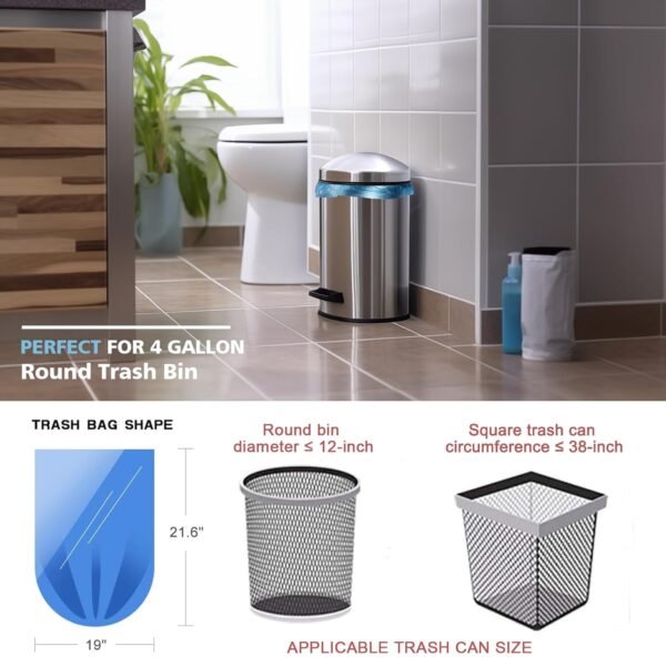 Small Trash Bags, AYOTEE 4-6 Gallon Compostable Garbage Bags, 4 Gallon Trash Bags, Unscented Leak Proof Biodegradable Bags Wastebasket Liners, Bathroom trash bags, Compost Bags (100 Counts, Blue) - Image 5