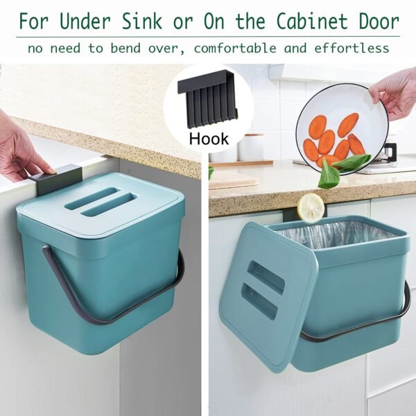 LALASTAR Kitchen Compost Bin, Hanging Trash Can with Lid for Kitchen Cabinet Door, Under Sink, Wall Mounted Waste Bin for Bathroom, 1.8 Gallon, Blue - Image 3