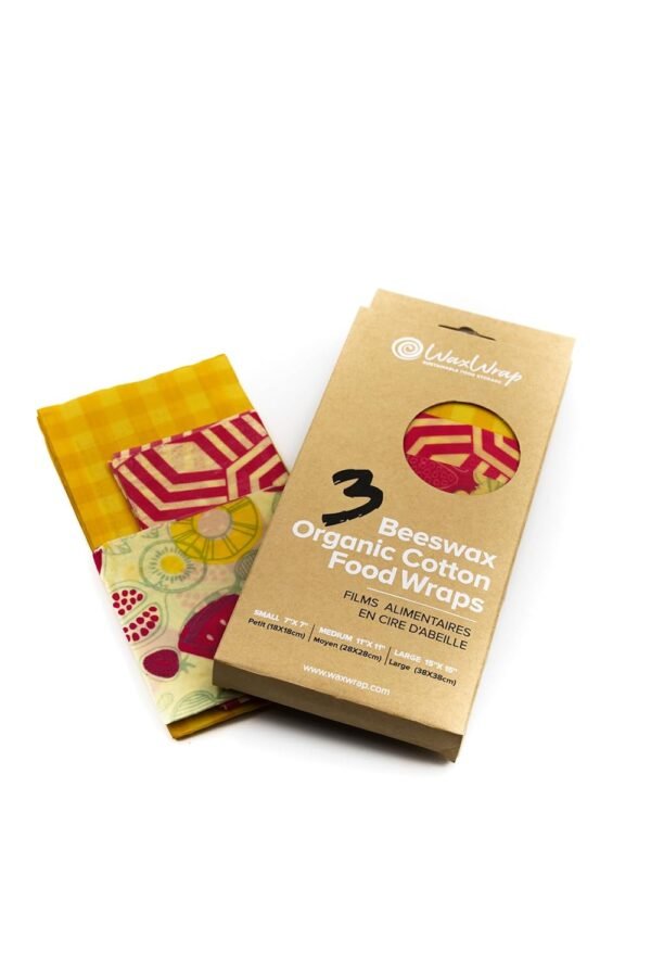 WaxWrap Beeswax Wraps for Food - Organic Cotton Food Wraps - Sustainable Food Storage - Eco-Friendly Reuseable Cling Wrap Alternative | Assorted 3 Pack (S, M, L)